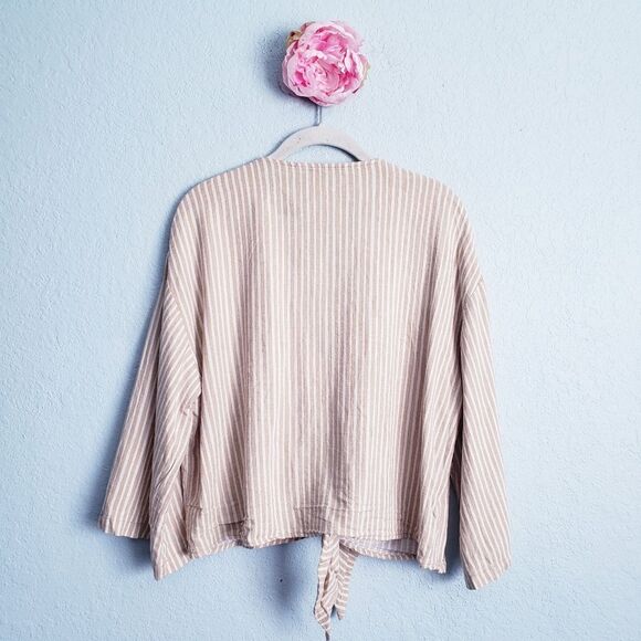 Zara Linen Blend Striped Front Knot Top - Picture 6 of 6